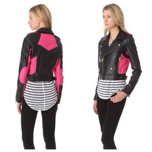 Juicy Couture black and fuchsia genuine leather motorcycle jacket